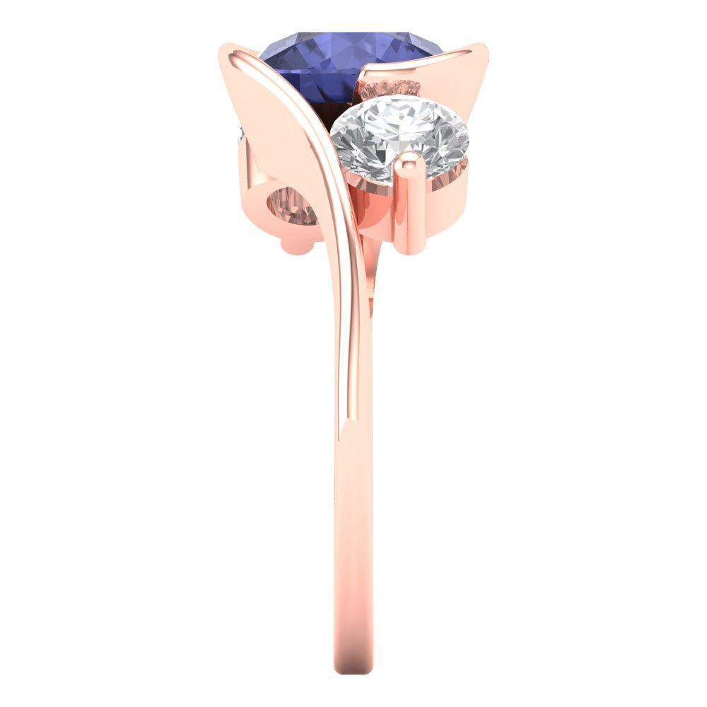 3.5 cttw Simulated Tanzanite Three-Stone Engagement Ring - Solid Gold (Round Cut,8.0mm)