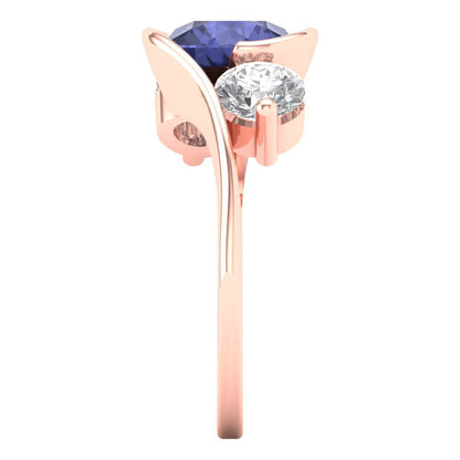 3.5 cttw Simulated Tanzanite Three-Stone Engagement Ring - Solid Gold (Round Cut,8.0mm)