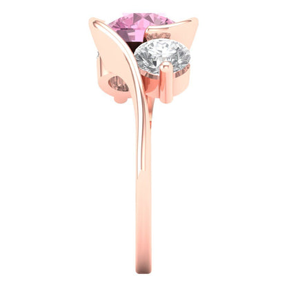 3.5 cttw Zirconia Simulated Pink Diamond Three-Stone Engagement Ring - Solid Gold (VVS1, Round Cut,8.0mm)