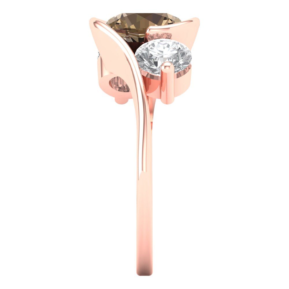 3.5 cttw Zirconia Simulated Champagne Diamond Three-Stone Engagement Ring - Solid Rose Gold (VVS1, Round Cut,8.0mm)