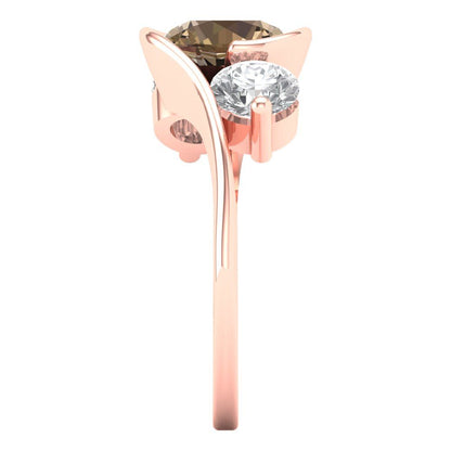 3.5 cttw Zirconia Simulated Champagne Diamond Three-Stone Engagement Ring - Solid Rose Gold (VVS1, Round Cut,8.0mm)