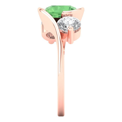 3.5 cttw Zirconia Simulated Green Diamond Three-Stone Engagement Ring - Solid Gold (VVS1, Round Cut,8.0mm)