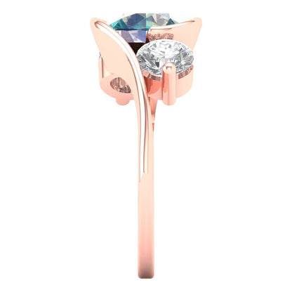 3.5 cttw Blue Moissanite Three-Stone Engagement Ring - Solid Gold (Round Cut,8.0mm)