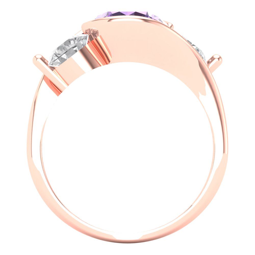3.5 cttw Simulated Alexandrite Three-Stone Engagement Ring - Solid Rose Gold (VVS1, Round Cut,8.0mm)