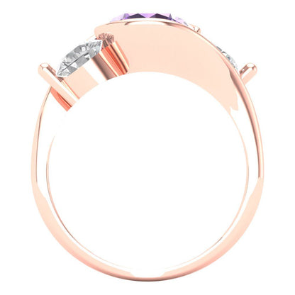 3.5 cttw Simulated Alexandrite Three-Stone Engagement Ring - Solid Rose Gold (VVS1, Round Cut,8.0mm)