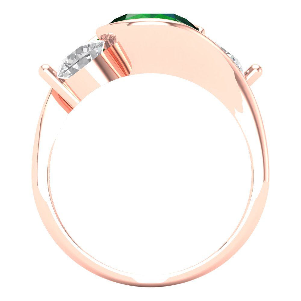 3.5 cttw Simulated Emerald Three-Stone Engagement Ring - Solid Rose Gold (VVS1, Round Cut,8.0mm)