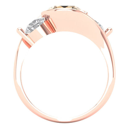 3.5 cttw Zirconia Simulated Champagne Diamond Three-Stone Engagement Ring - Solid Rose Gold (VVS1, Round Cut,8.0mm)