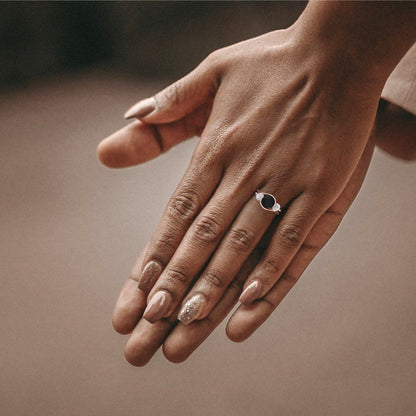 3.5 cttw Natural Onyx Three-Stone Engagement Ring - Solid Rose Gold (VVS1, Round Cut,8.0mm)