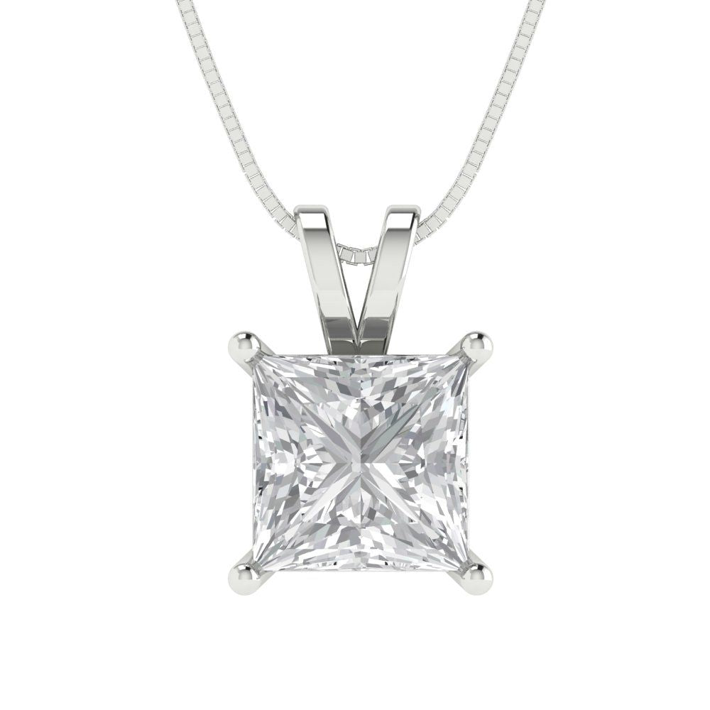 2 tcw Necklace Pendant - 14K Yellow Gold Princess Cut Solitaire  Zirconia Diamond - Adjustable Length - 15in Box Chain to 18in