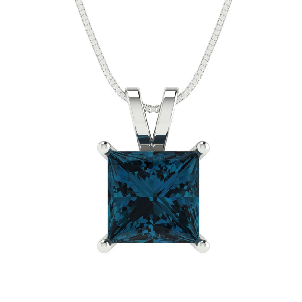 2 tcw Necklace Pendant - 14K Yellow Gold Princess Cut Solitaire  London - Adjustable Length - 15in Box Chain to 18in