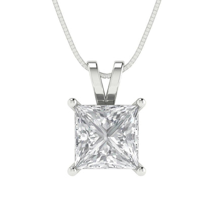 2 tcw Necklace Pendant - 14K Yellow Gold Princess Cut Solitaire  White Sapphire - Adjustable Length - 15in Box Chain to 18in