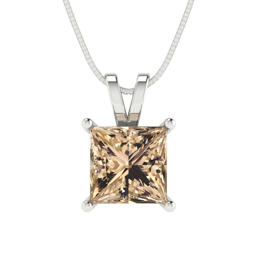 2 tcw Necklace Pendant - 14K Yellow Gold Princess Cut Solitaire  Yellow Moissanite - Adjustable Length - 15in Box Chain to 18in