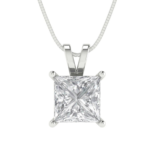 2cttw Princess Cut Clear Gold-Plated 925 Silver Pendant and 16" Box-Chain Necklace