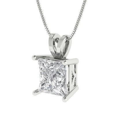2 tcw Necklace Pendant - 14K Yellow Gold Princess Cut Solitaire  White Sapphire - Adjustable Length - 15in Box Chain to 18in