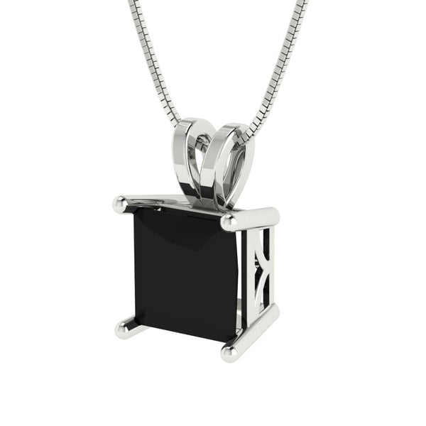2 ct Brilliant Princess Cut Solitaire Natural Onyx Stone White Gold Pendant with 16" Chain