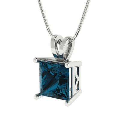 2 tcw Necklace Pendant - 14K Yellow Gold Princess Cut Solitaire  London - Adjustable Length - 15in Box Chain to 18in
