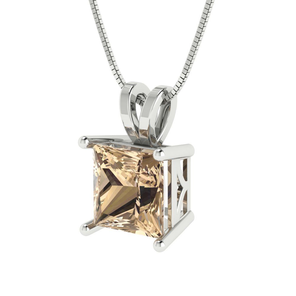 2 tcw Necklace Pendant - 14K Yellow Gold Princess Cut Solitaire  Yellow Moissanite - Adjustable Length - 15in Box Chain to 18in