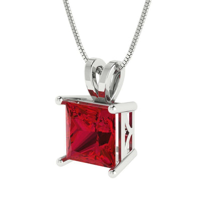 2 tcw Necklace Pendant - 14K Yellow Gold Princess Cut Solitaire  Pink Tourmaline - Adjustable Length - 15in Box Chain to 18in