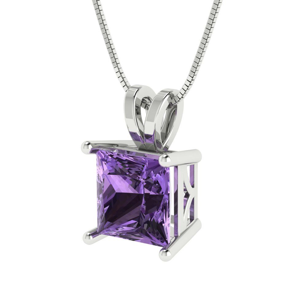 2cttw Princess Cut Alexandrite Gold-Plated 925 Silver Pendant and 16" Box-Chain Necklace
