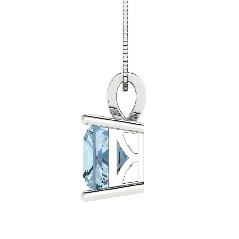 2 tcw Necklace Pendant - 14K Yellow Gold Princess Cut Solitaire  Swiss Blue Topaz - Adjustable Length - 15in Box Chain to 18in