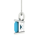 2 ct Brilliant Princess Cut Solitaire Simulated Turquoise Stone White Gold Pendant with 16" Chain