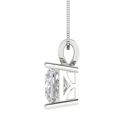 2 tcw Necklace Pendant - 14K Yellow Gold Princess Cut Solitaire  Zirconia Diamond - Adjustable Length - 15in Box Chain to 18in