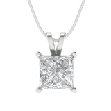 2 ct Brilliant Princess Cut Solitaire Natural Diamond Stone Clarity SI1-2 Color G-H White Gold Pendant with 16" Chain