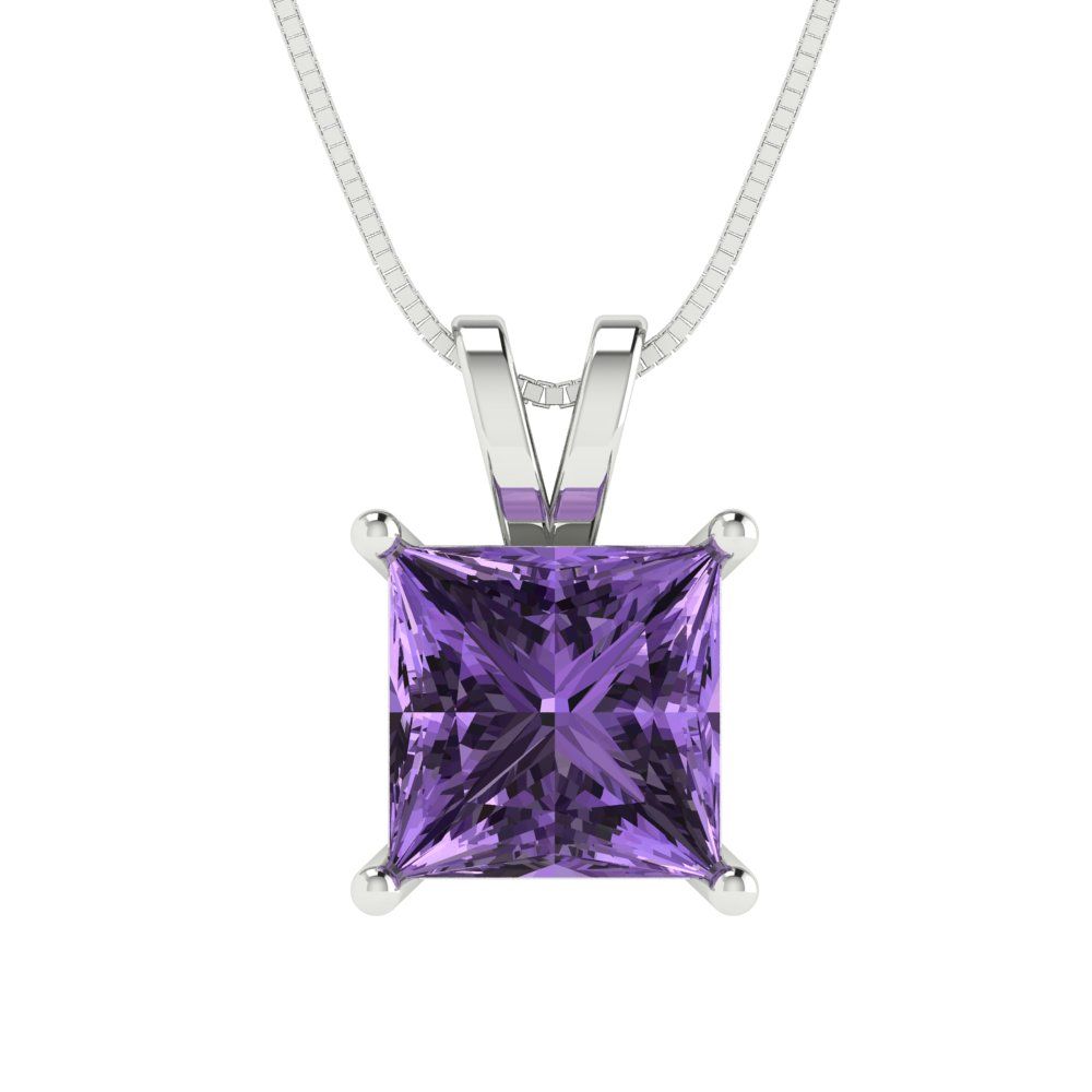 2cttw Princess Cut Alexandrite Gold-Plated 925 Silver Pendant and 16" Box-Chain Necklace