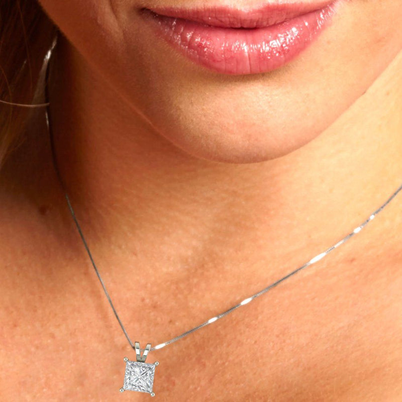 2 ct Brilliant Princess Cut Solitaire Natural Diamond Stone Clarity SI1-2 Color G-H White Gold Pendant with 16" Chain