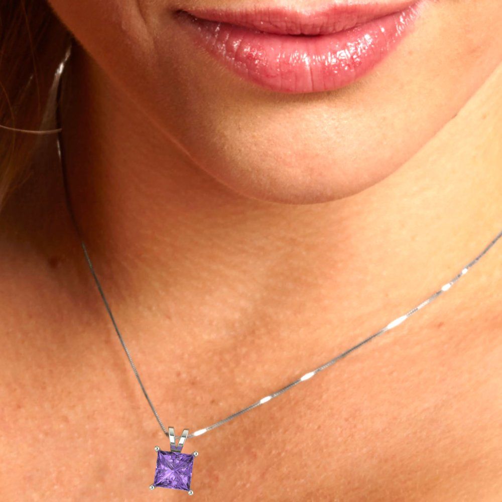 2cttw Princess Cut Alexandrite Gold-Plated 925 Silver Pendant and 16" Box-Chain Necklace