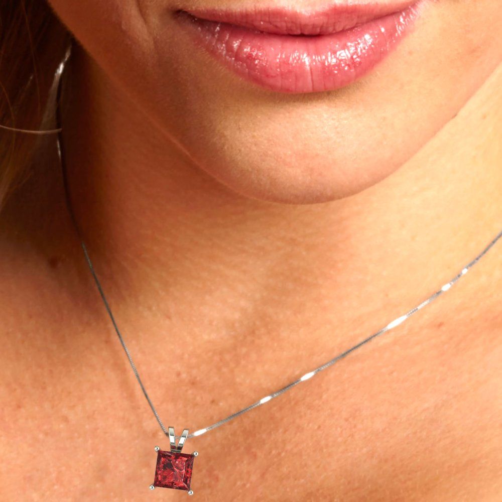 2cttw Princess Cut Garnet Gold-Plated 925 Silver Pendant and 16" Box-Chain Necklace