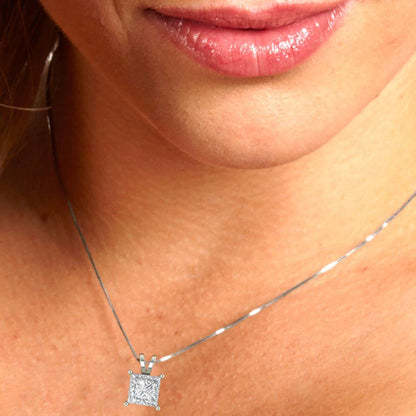 2cttw Princess Cut Clear Gold-Plated 925 Silver Pendant and 16" Box-Chain Necklace