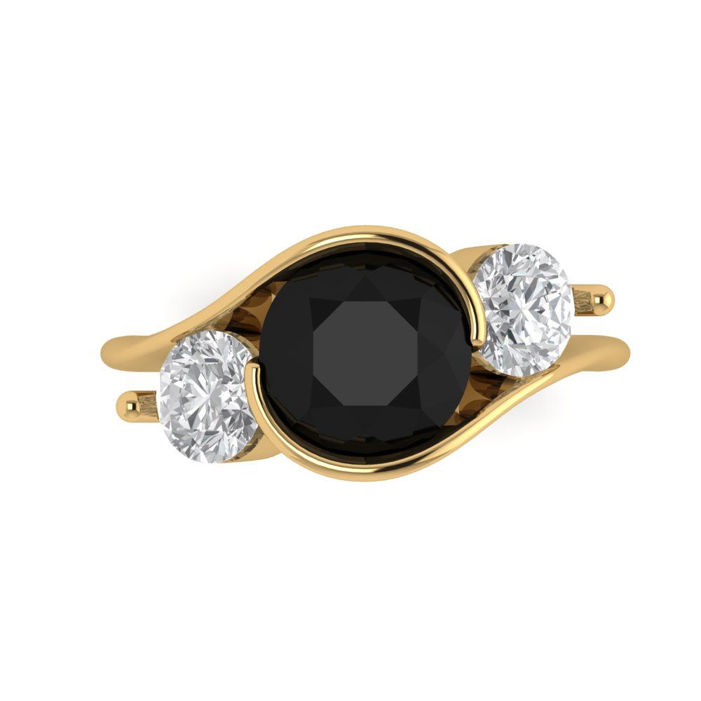 3.5 cttw Natural Onyx Three-Stone Engagement Ring - Solid Gold (Round Cut,8.0mm)