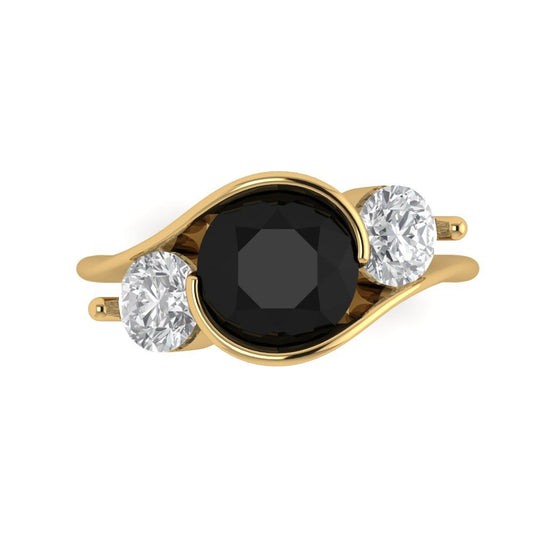 3.5 cttw Natural Onyx Three-Stone Engagement Ring - Solid Yellow Gold (VVS1, Round Cut,8.0mm)