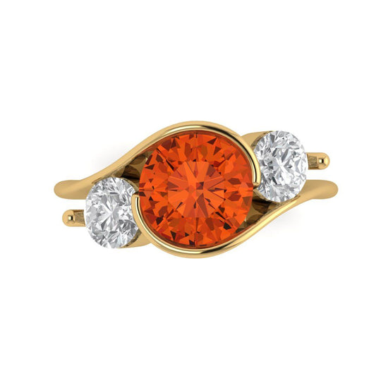 3.5 cttw Zirconia Simulated Red Diamond Three-Stone Engagement Ring - Solid Yellow Gold (VVS1, Round Cut,8.0mm)