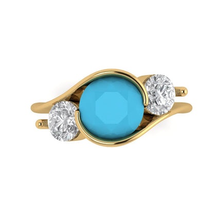 3.5 cttw Simulated Turquoise Three-Stone Engagement Ring - Solid Gold (Round Cut,8.0mm)