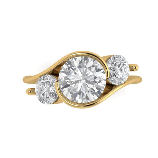 3.5 cttw Moissanite Three-Stone Engagement Ring - Solid Yellow Gold (VVS1, Round Cut,8.0mm)