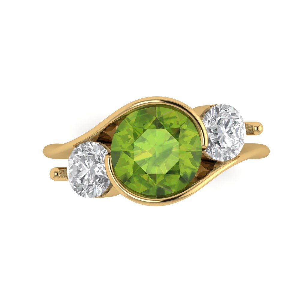 3.5 cttw Natural Peridot Three-Stone Engagement Ring - Solid Gold (Round Cut,8.0mm)