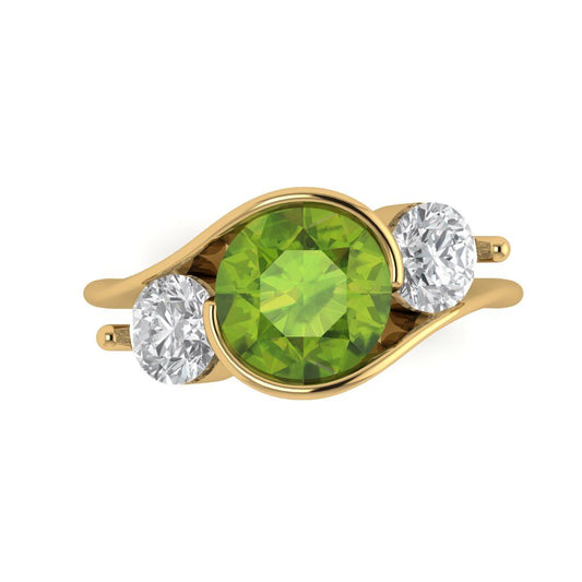 3.5 cttw Natural Peridot Three-Stone Engagement Ring - Solid Yellow Gold (VVS1, Round Cut,8.0mm)