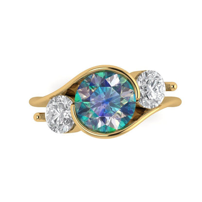 3.5 cttw Blue Moissanite Three-Stone Engagement Ring - Solid Gold (Round Cut,8.0mm)