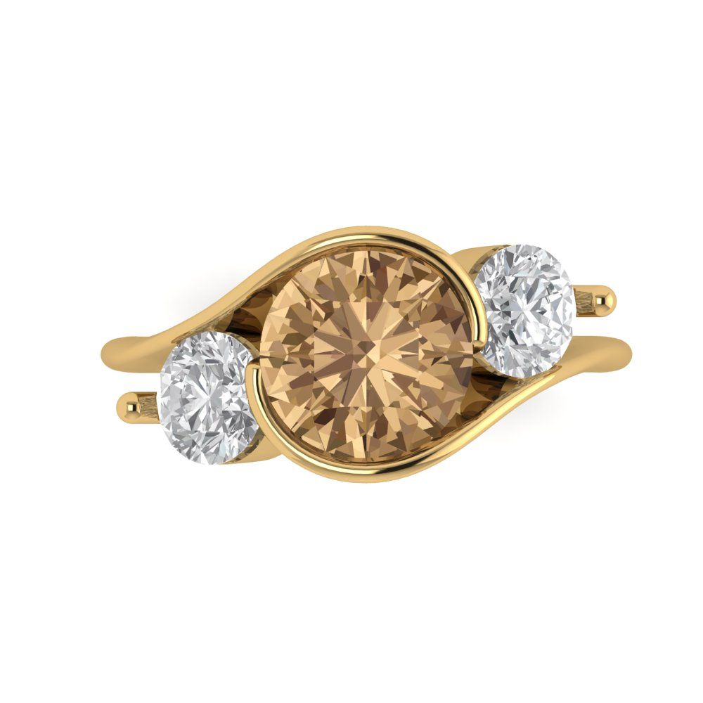3.5 cttw Zirconia Simulated Champagne Diamond Three-Stone Engagement Ring - Solid Yellow Gold (VVS1, Round Cut,8.0mm)