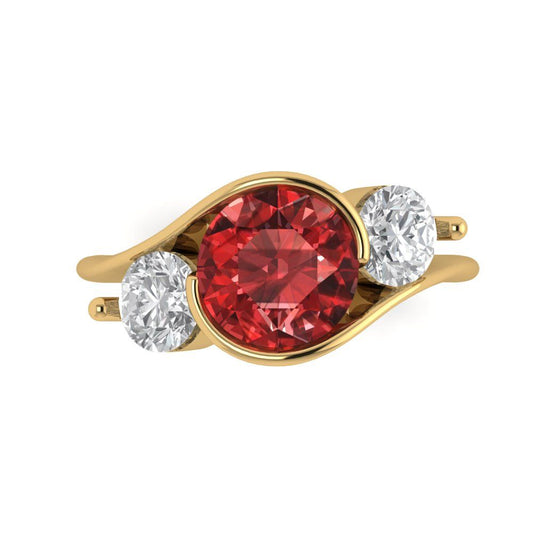 3.5 cttw Natural Garnet Three-Stone Engagement Ring - Solid Yellow Gold (VVS1, Round Cut,8.0mm)