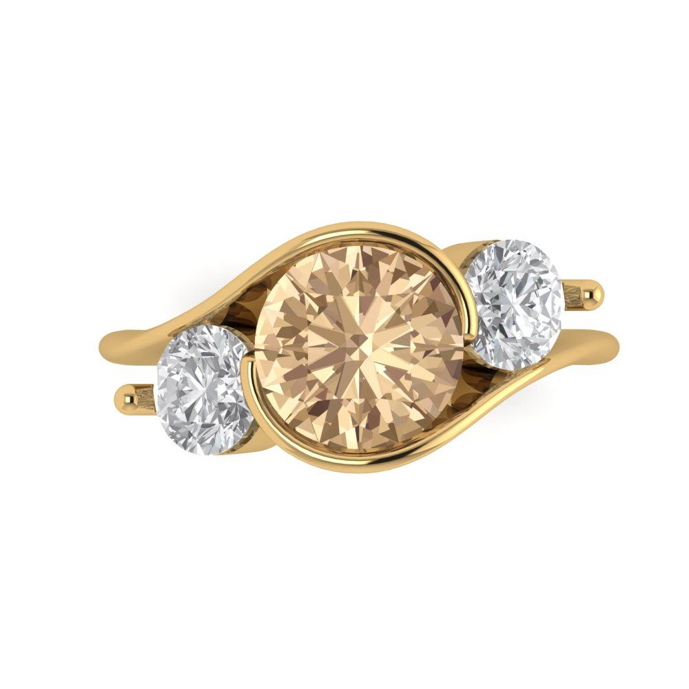 3.5 cttw Yellow Moissanite Three-Stone Engagement Ring - Solid Gold (Round Cut,8.0mm)