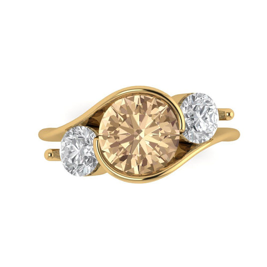 3.5 cttw Yellow Moissanite Three-Stone Engagement Ring - Solid Yellow Gold (VVS1, Round Cut,8.0mm)