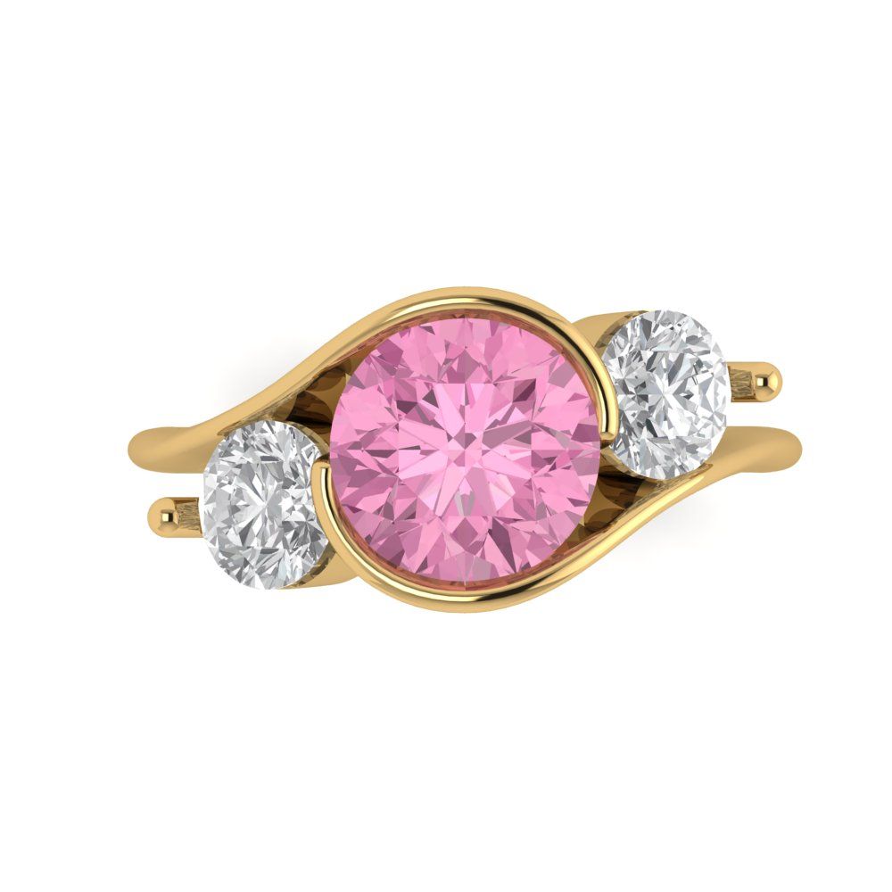 3.5 cttw Zirconia Simulated Pink Diamond Three-Stone Engagement Ring - Solid Gold (VVS1, Round Cut,8.0mm)