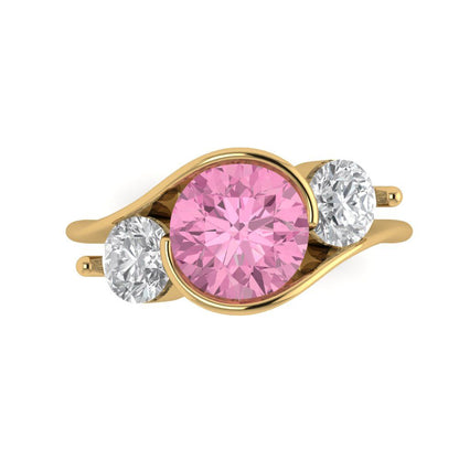 3.5 cttw Zirconia Simulated Pink Diamond Three-Stone Engagement Ring - Solid Gold (VVS1, Round Cut,8.0mm)