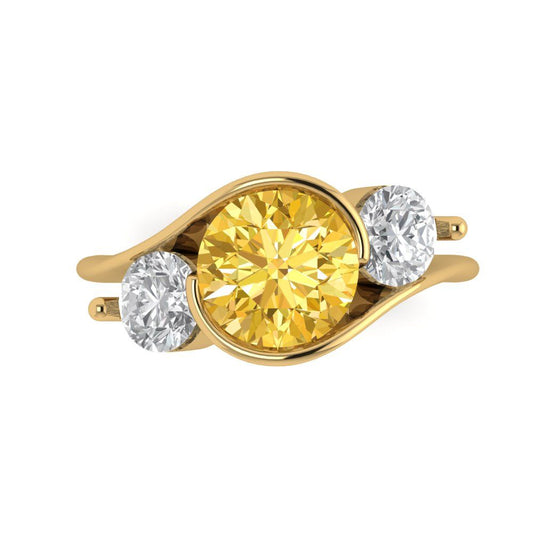 3.5 cttw Zirconia Simulated Yellow Diamond Three-Stone Engagement Ring - Solid Yellow Gold (VVS1, Round Cut,8.0mm)