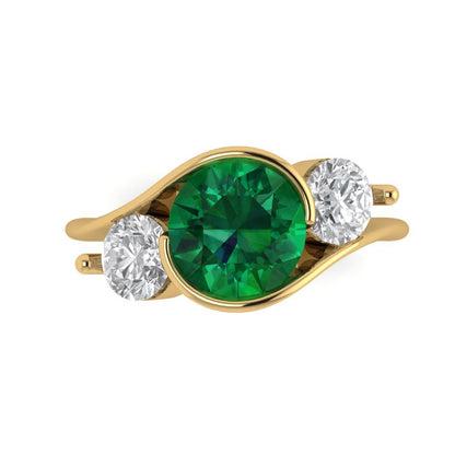 3.5 cttw Simulated Emerald Three-Stone Engagement Ring - Solid Yellow Gold (VVS1, Round Cut,8.0mm)