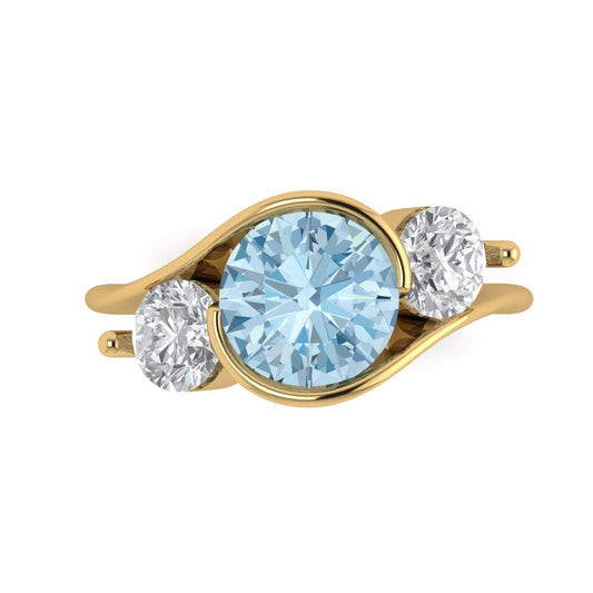 3.5 cttw Natural Aquamarine Three-Stone Engagement Ring - Solid Yellow Gold (VVS1, Round Cut,8.0mm)