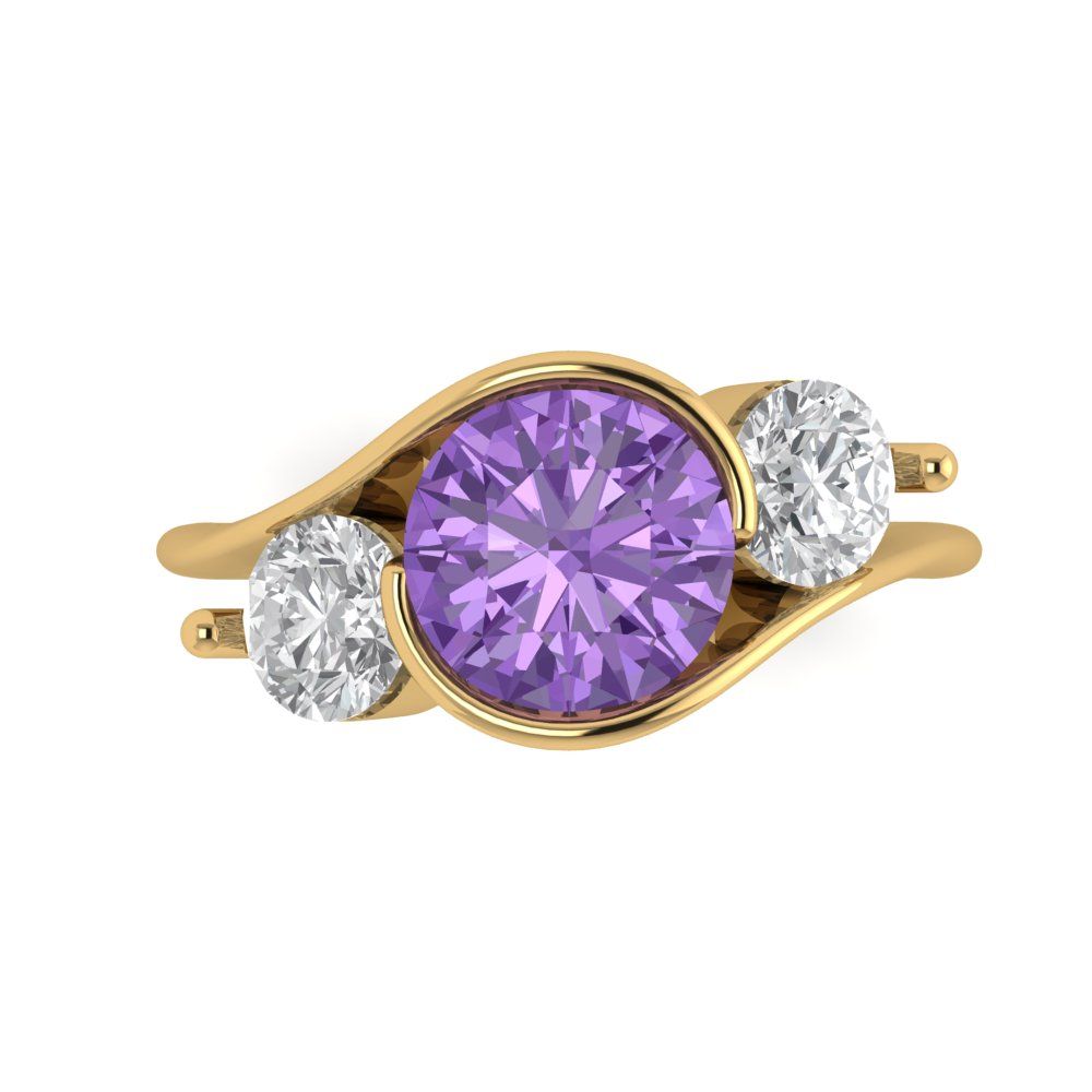 3.5 cttw Simulated Alexandrite Three-Stone Engagement Ring - Solid Gold (Round Cut,8.0mm)